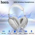 HOCO W55 Wireless Bluetooth 5.4 Headphones, 90H Battery, 800mAh, 40mm Drivers, TF Card, AUX, Built-In Mic, Closed Design, Multi Mode | SILVER
