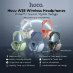 HOCO W55 Wireless Bluetooth 5.4 Headphones, 90H Battery, 800mAh, 40mm Drivers, TF Card, AUX, Built-In Mic, Closed Design, Multi Mode | SKY BLUE - Image 2