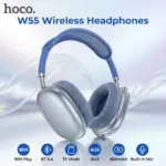 HOCO W55 Wireless Bluetooth 5.4 Headphones, 90H Battery, 800mAh, 40mm Drivers, TF Card, AUX, Built-In Mic, Closed Design, Multi Mode | SKY BLUE