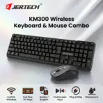 JERTECH KM300 Wireless Keyboard And Mouse Combo – 2.4GHz USB, Full Size 114 Keys, Arabic English Layout, Slim Waterproof Design, Multimedia Keys, Plug & Play Office Set | BLACK 