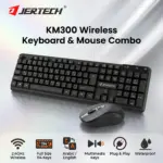JERTECH KM300 Wireless Keyboard And Mouse Combo – 2.4GHz USB, Full Size 114 Keys, Arabic English Layout, Slim Waterproof Design, Multimedia Keys, Plug & Play Office Set | BLACK 
