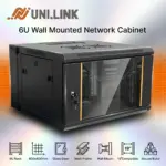 Unilink 6U Wall Mounted Network Cabinet 600x600mm, Toughened Glass Door, SPCC Steel Frame 1.5mm Rails, 19-Inch Rack Compatible, Secure Enclosure For Networking And CCTV Systems