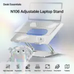 N106 Adjustable Laptop Stand Z-Type, Foldable Aluminum Alloy Build, Multi-Angle Ergonomic Hight Adjustable Design, Anti-Slip Silicone, Heat Vent, Supports Laptops Up To 16 Inch | Silver