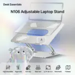 N106 Adjustable Laptop Stand Z-Type, Foldable Aluminum Alloy Build, Multi-Angle Ergonomic Hight Adjustable Design, Anti-Slip Silicone, Heat Vent, Supports Laptops Up To 16 Inch | Silver