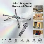  3 In 1 Magnetic Laptop - Tablet - Phone Stand, Foldable Aluminum, Adjustable 360 Rotation, Ergonomic Holder , For Up To 17 Inch Devices With MagSafe Ring, Portable Desktop Mount | Grey ~ E05