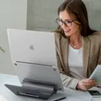 Multi-Position 4 Slot Vertical Laptop Stand, Aluminum Adjustable Dock For Up To 4 Devices, Laptop - Tablet - Phone Universal Holder, 0.5 To 1.5 Inch Thickness Hold, Anti Scratch Silicone Stable Base | Grey ~ N96 - Image 13