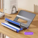 Multi-Position 4 Slot Vertical Laptop Stand, Aluminum Adjustable Dock For Up To 4 Devices, Laptop - Tablet - Phone Universal Holder, 0.5 To 1.5 Inch Thickness Hold, Anti Scratch Silicone Stable Base | Grey ~ N96 - Image 15