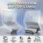 Multi-Position 4 Slot Vertical Laptop Stand, Aluminum Adjustable Dock For Up To 4 Devices, Laptop - Tablet - Phone Universal Holder, 0.5 To 1.5 Inch Thickness Hold, Anti Scratch Silicone Stable Base | Grey ~ N96