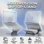 Multi-Position 4 Slot Vertical Laptop Stand, Aluminum Adjustable Dock For Up To 4 Devices, Laptop - Tablet - Phone Universal Holder, 0.5 To 1.5 Inch Thickness Hold, Anti Scratch Silicone Stable Base | Grey ~ N96