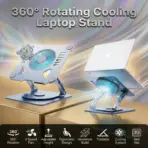 360 Degree Rotating Laptop Cooling Stand, Adjustable Height 5 To 30CM With 3 Speed Fan, Aluminum Built, Ergonomic Foldable Holder For 10 To 16-inch Laptop With LED Light ~ N98