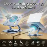 360 Degree Rotating Laptop Cooling Stand, Adjustable Height 5 To 30CM With 3 Speed Fan, Aluminum Built, Ergonomic Foldable Holder For 10 To 16-inch Laptop With LED Light ~ N98