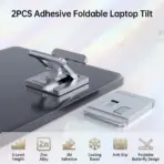 2PCS Adhesive Foldable Laptop Stand, Zinc Alloy Butterfly Design, 3-Level Height Adjustment 5-35mm, 3M Strong Adhesive, Anti-Slip Cooling Riser For Laptops And Tablets  | Silver ~ N95