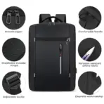 Waterproof Oxford Laptop Backpack With USB Charging Port, Multi-Compartment Business Travel Bag, Padded 15.6 Inch Laptop Protective Sleeve , Ergonomic Design |  Black ~ EXP039 - Image 2