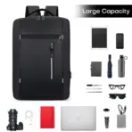 Waterproof Oxford Laptop Backpack With USB Charging Port, Multi-Compartment Business Travel Bag, Padded 15.6 Inch Laptop Protective Sleeve , Ergonomic Design |  Black ~ EXP039 - Image 3