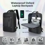 Waterproof Oxford Laptop Backpack With USB Charging Port, Multi-Compartment Business Travel Bag, Padded 15.6 Inch Laptop Protective Sleeve , Ergonomic Design |  Black ~ EXP039