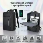 Waterproof Oxford Laptop Backpack With USB Charging Port, Multi-Compartment Business Travel Bag, Padded 15.6 Inch Laptop Protective Sleeve , Ergonomic Design |  Black ~ EXP039