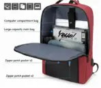 Waterproof Oxford Laptop Backpack With USB Charging Port, Multi-Compartment Business Travel Bag, Padded 15.6 Inch Laptop Protective Sleeve , Ergonomic Design |  Black & Red  ~ EXP039 - Image 4