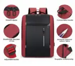 Waterproof Oxford Laptop Backpack With USB Charging Port, Multi-Compartment Business Travel Bag, Padded 15.6 Inch Laptop Protective Sleeve , Ergonomic Design |  Black & Red  ~ EXP039 - Image 3