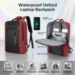 Waterproof Oxford Laptop Backpack With USB Charging Port, Multi-Compartment Business Travel Bag, Padded 15.6 Inch Laptop Protective Sleeve , Ergonomic Design |  Black & Red  ~ EXP039