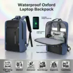 Waterproof Oxford Laptop Backpack With USB Charging Port, Multi-Compartment Business Travel Bag, Padded 15.6 Inch Laptop Protective Sleeve , Ergonomic Design |  Black & Blue  ~ EXP039