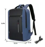 Waterproof Oxford Laptop Backpack With USB Charging Port, Multi-Compartment Business Travel Bag, Padded 15.6 Inch Laptop Protective Sleeve , Ergonomic Design |  Black & Blue  ~ EXP039 - Image 5