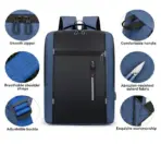 Waterproof Oxford Laptop Backpack With USB Charging Port, Multi-Compartment Business Travel Bag, Padded 15.6 Inch Laptop Protective Sleeve , Ergonomic Design |  Black & Blue  ~ EXP039 - Image 4