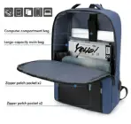 Waterproof Oxford Laptop Backpack With USB Charging Port, Multi-Compartment Business Travel Bag, Padded 15.6 Inch Laptop Protective Sleeve , Ergonomic Design |  Black & Blue  ~ EXP039 - Image 3
