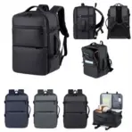 Expandable Gear Backpack , Fits 14 Inch Laptop, 24 Liters , USB Port, Anti-Theft Pocket, 180° Opening, Air Cushion Strap, High Protection for Cameras or Drones, Polyester Business Travel Bag | BLACK - Image 3