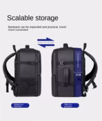 Expandable Gear Backpack , Fits 14 Inch Laptop, 24 Liters , USB Port, Anti-Theft Pocket, 180° Opening, Air Cushion Strap, High Protection for Cameras or Drones, Polyester Business Travel Bag | BLACK - Image 9