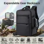 Expandable Gear Backpack , Fits 14 Inch Laptop, 24 Liters , USB Port, Anti-Theft Pocket, 180° Opening, Air Cushion Strap, High Protection for Cameras or Drones, Polyester Business Travel Bag | BLACK