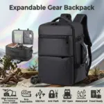 Expandable Gear Backpack , Fits 14 Inch Laptop, 24 Liters , USB Port, Anti-Theft Pocket, 180° Opening, Air Cushion Strap, High Protection for Cameras or Drones, Polyester Business Travel Bag | BLACK
