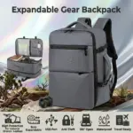 Expandable Gear Backpack , Fits 14 Inch Laptop, 24 Liters , USB Port, Anti-Theft Pocket, 180° Opening, Air Cushion Strap, High Protection For Cameras or Drones, Polyester Business Travel Bag | GRAY
