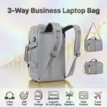 3-Way Business Laptop Bag , Backpack - Shoulder - Handbag Convertible Design, Large Capacity A4 / 16-inch Laptop Storage , USB Charging Port, Water-Repellent Oxford Fabric, Multi Pocket | Light Gray