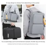 3-Way Business Laptop Bag , Backpack - Shoulder - Handbag Convertible Design, Large Capacity A4 / 16-inch Laptop Storage , USB Charging Port, Water-Repellent Oxford Fabric, Multi Pocket | Light Gray - Image 5