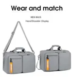 3-Way Business Laptop Bag , Backpack - Shoulder - Handbag Convertible Design, Large Capacity A4 / 16-inch Laptop Storage , USB Charging Port, Water-Repellent Oxford Fabric, Multi Pocket | Light Gray - Image 4