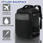 Cabin Backpack With USB Charging Port, 40x20x25cm - 20L - 14 Inch Laptop Fit, Under Seat Carry On, Anti-Theft Pocket, 180° Opening, Water-Resistant Travel Bag | BLACK - Image 2