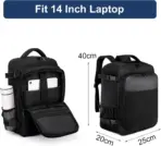 Cabin Backpack With USB Charging Port, 40x20x25cm - 20L - 14 Inch Laptop Fit, Under Seat Carry On, Anti-Theft Pocket, 180° Opening, Water-Resistant Travel Bag | BLACK - Image 3