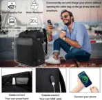 Cabin Backpack With USB Charging Port, 40x20x25cm - 20L - 14 Inch Laptop Fit, Under Seat Carry On, Anti-Theft Pocket, 180° Opening, Water-Resistant Travel Bag | BLACK - Image 4