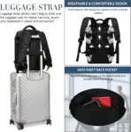 Cabin Backpack With USB Charging Port, 40x20x25cm - 20L - 14 Inch Laptop Fit, Under Seat Carry On, Anti-Theft Pocket, 180° Opening, Water-Resistant Travel Bag | BLACK - Image 5