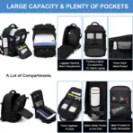Cabin Backpack With USB Charging Port, 40x20x25cm - 20L - 14 Inch Laptop Fit, Under Seat Carry On, Anti-Theft Pocket, 180° Opening, Water-Resistant Travel Bag | BLACK - Image 9