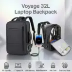 Voyage 32L Laptop Backpack With USB-A Charging Port, 17 Inch Laptop And 10 Inch Tablet Fit, Water-Resistant 900D rPET, Anti-Theft Design, Trolley Sleeve, Dual Carry | BLACK