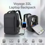 Voyage 32L Laptop Backpack With USB-A Charging Port, 17 Inch Laptop And 10 Inch Tablet Fit, Water-Resistant 900D rPET, Anti-Theft Design, Trolley Sleeve, Dual Carry | BLACK