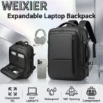 WEIXIER Expandable Laptop Backpack ,  20–35L , 15.6 Inch Laptop Padded Sleeve , Tech Accessories Compartments , Waterproof 900D Oxford, 180° Opening, Dry Wet Separation | BLACK 