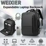 WEIXIER Expandable Laptop Backpack ,  20–35L , 15.6 Inch Laptop Padded Sleeve , Tech Accessories Compartments , Waterproof 900D Oxford, 180° Opening, Dry Wet Separation | BLACK 