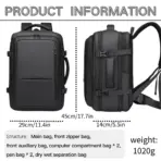 WEIXIER Expandable Laptop Backpack ,  20–35L , 15.6 Inch Laptop Padded Sleeve , Tech Accessories Compartments , Waterproof 900D Oxford, 180° Opening, Dry Wet Separation | BLACK  - Image 3