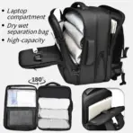 WEIXIER Expandable Laptop Backpack ,  20–35L , 15.6 Inch Laptop Padded Sleeve , Tech Accessories Compartments , Waterproof 900D Oxford, 180° Opening, Dry Wet Separation | BLACK  - Image 4