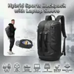 Hybrid Sports Backpack 25L With Shoe Compartment And 15.6 Inch Laptop Sleeve, Water-proof Thick Polyester Gym Bag, 8 Compartments, Breathable Design, Travel Ready