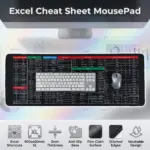 Excel Shortcut Keys Extended Mouse Pad, 900x400mm Large Desk Mat With Anti Slip Rubber Base, Fine Cloth Surface, Stitched Edges, Washable , 3mm Thickness 