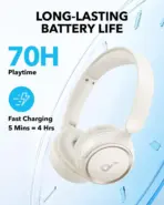Soundcore By Anker H30i Wireless On-Ear Headphones With Bluetooth 5.3, 70H Battery, 40mm Pure Bass Drivers, Foldable Design, Multipoint & App Control | WHITE  - Image 4
