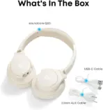 soundcore By Anker Q20i Hybrid ANC Wireless Over-Ear Bluetooth Headphones, Hi-Res Audio, BassUp, 40H ANC Battery, Multipoint BT 5.0, AUX, Transparency Mode, Customize via an App | WHITE - Image 9